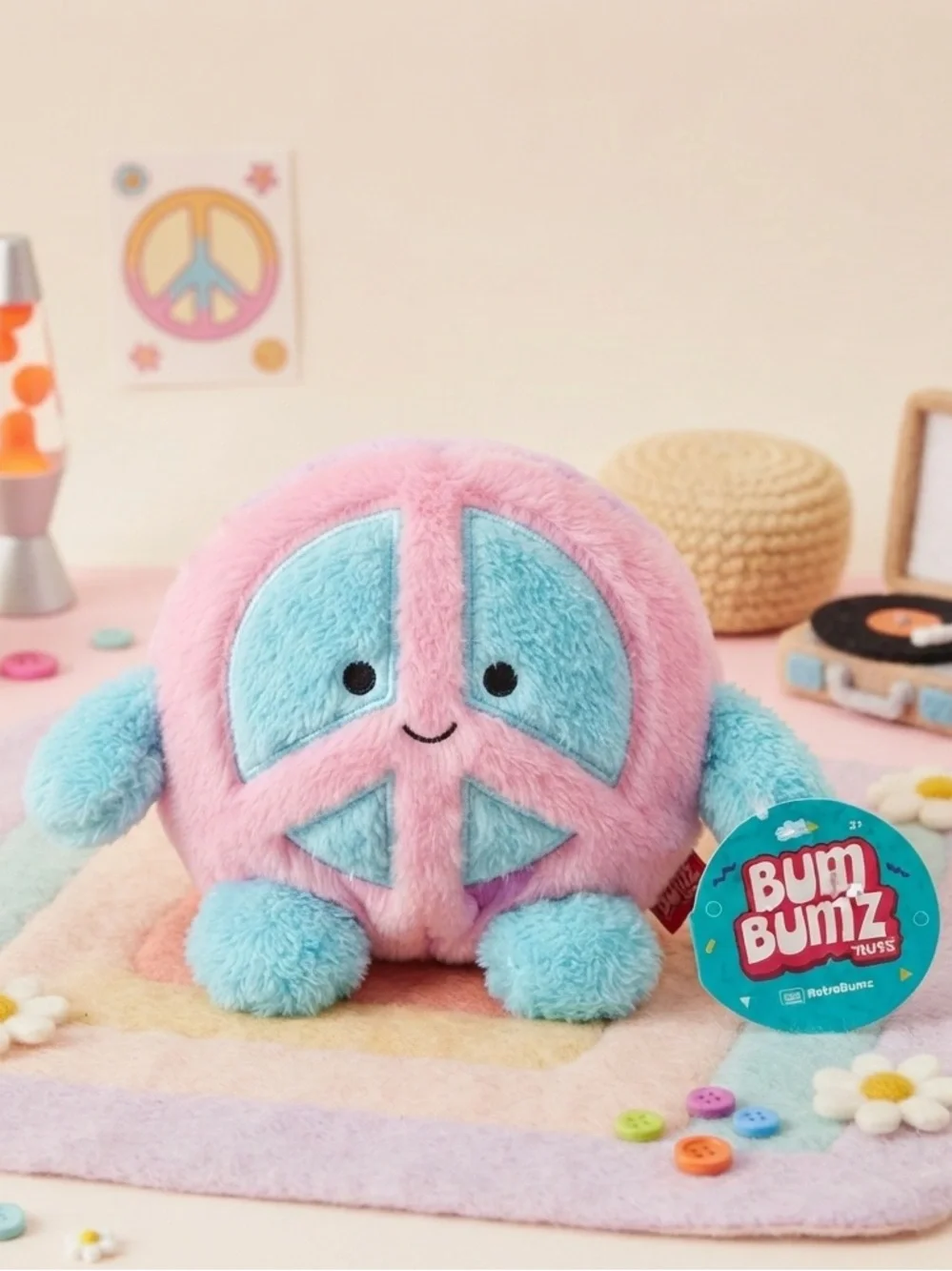 BUM BUMZ Retro Bumz  Meg the Peace Sign Plush NWT 7.5” inches